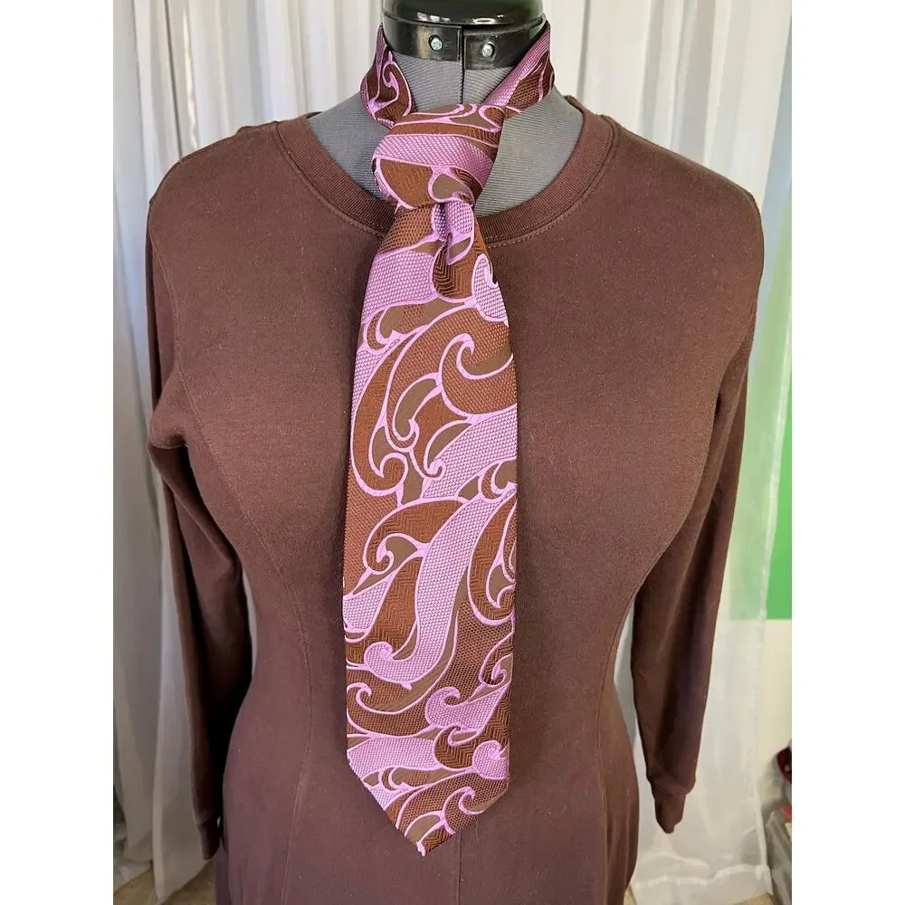 tie swirl groovy 1960s wide purple brown - Picture 1 of 8